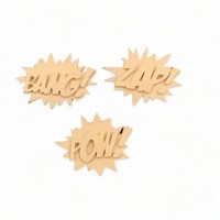 Wood Sculptural Decorative Comics 3 Pieces 4.5cm. X 4cm.