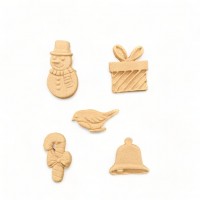 Wood Carved Decorative Christmas Ornament set of 5 Pieces