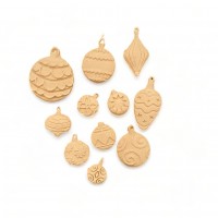 Wood Carved Decorative Christmas Ornament set of 11 Pieces