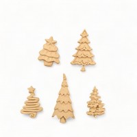 Wood Carved Decorative Christmas Tree Set of 5 Pieces