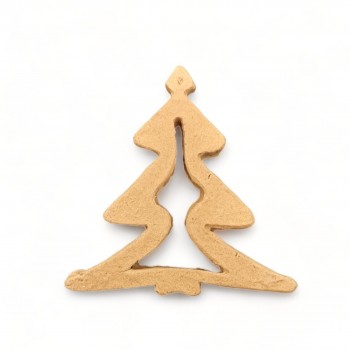 Wood Carved Decorative Christmas Tree 5.5cm. X 5.5cm.