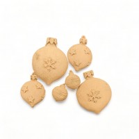 Wood Carved Decorative Christmas Ornament set of 6 Pieces