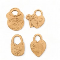 Wood Carved Decorative Padlock set of 4 Pieces