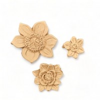 Wood Carved Decorative Flower set of 3 Pieces